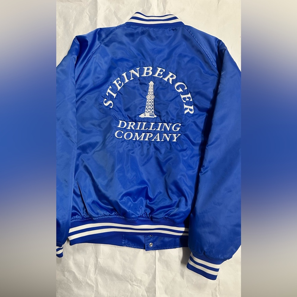 Vintage Blue Satin Jacket Steinberger Drilling Company Embroidered Men’s XL